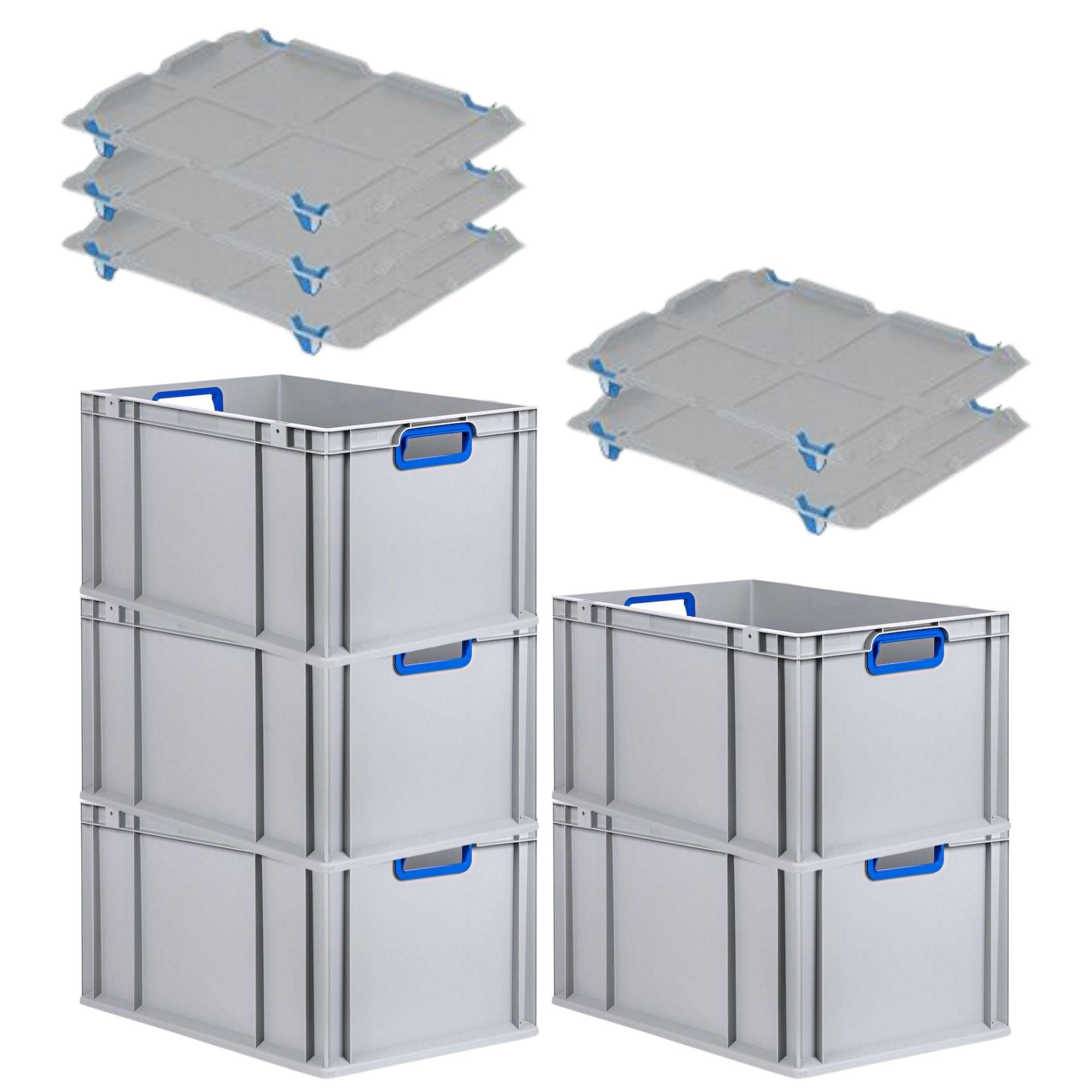 EUROBOX 5x Nextgen Color Mit Auflagedeckel 32x40x60cm Griffe Blau Offen - Blau, Kunststoff (40/32/60cm) - PROREGAL