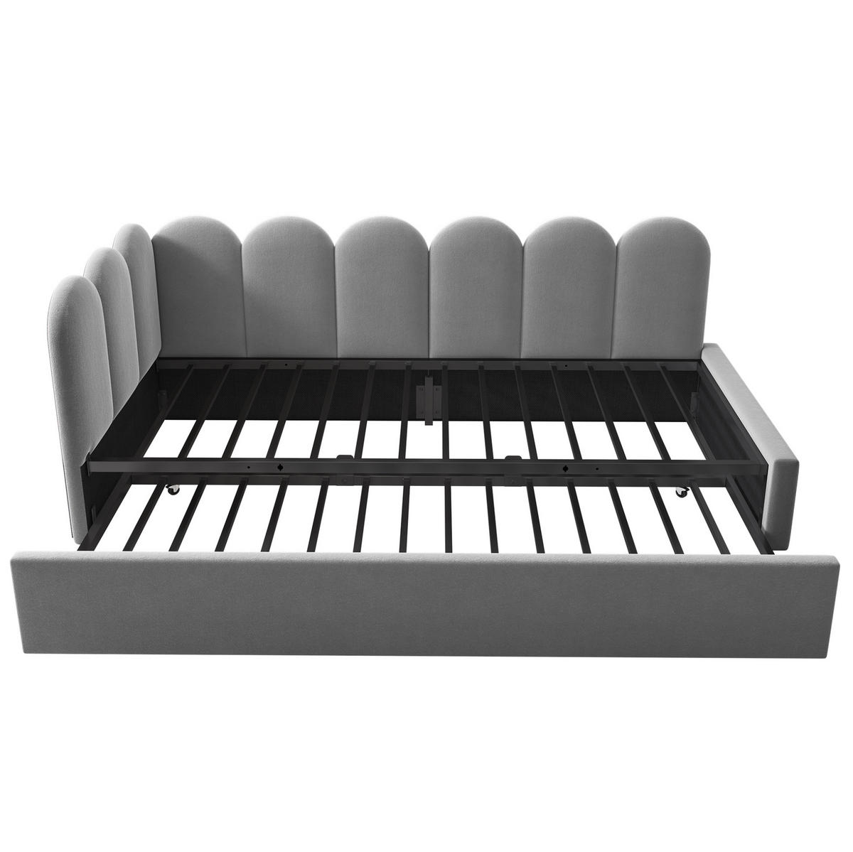 POLSTERBETT 90/200 cm mit Ausziehbett 90/190 cm, Samtbezug, Gitter-Design und Lattenrost, Grau - Grau, Textil (90/200cm) - Redom