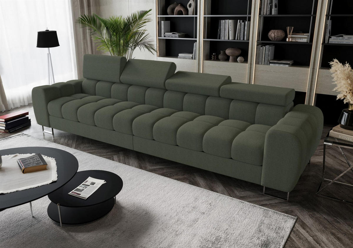SOFA 4-sitzer Bastien In Stoff Gemma - Grün, Holzwerkstoff/Textil (335/95/97cm) - Fun Möbel