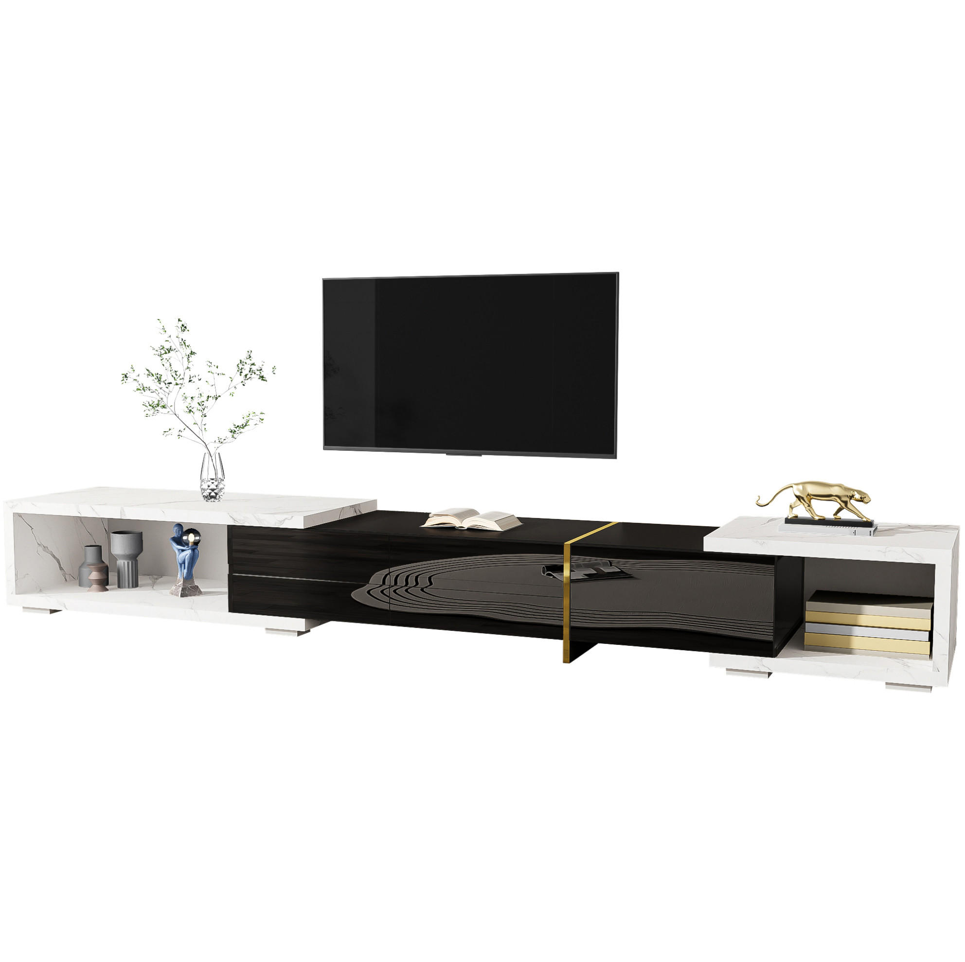 TV-SCHRANK drehbar 140-260 cm Marmoroptik Schwarz/Weiß - Schwarz, Holzwerkstoff (40/30/260cm) - Beauniv