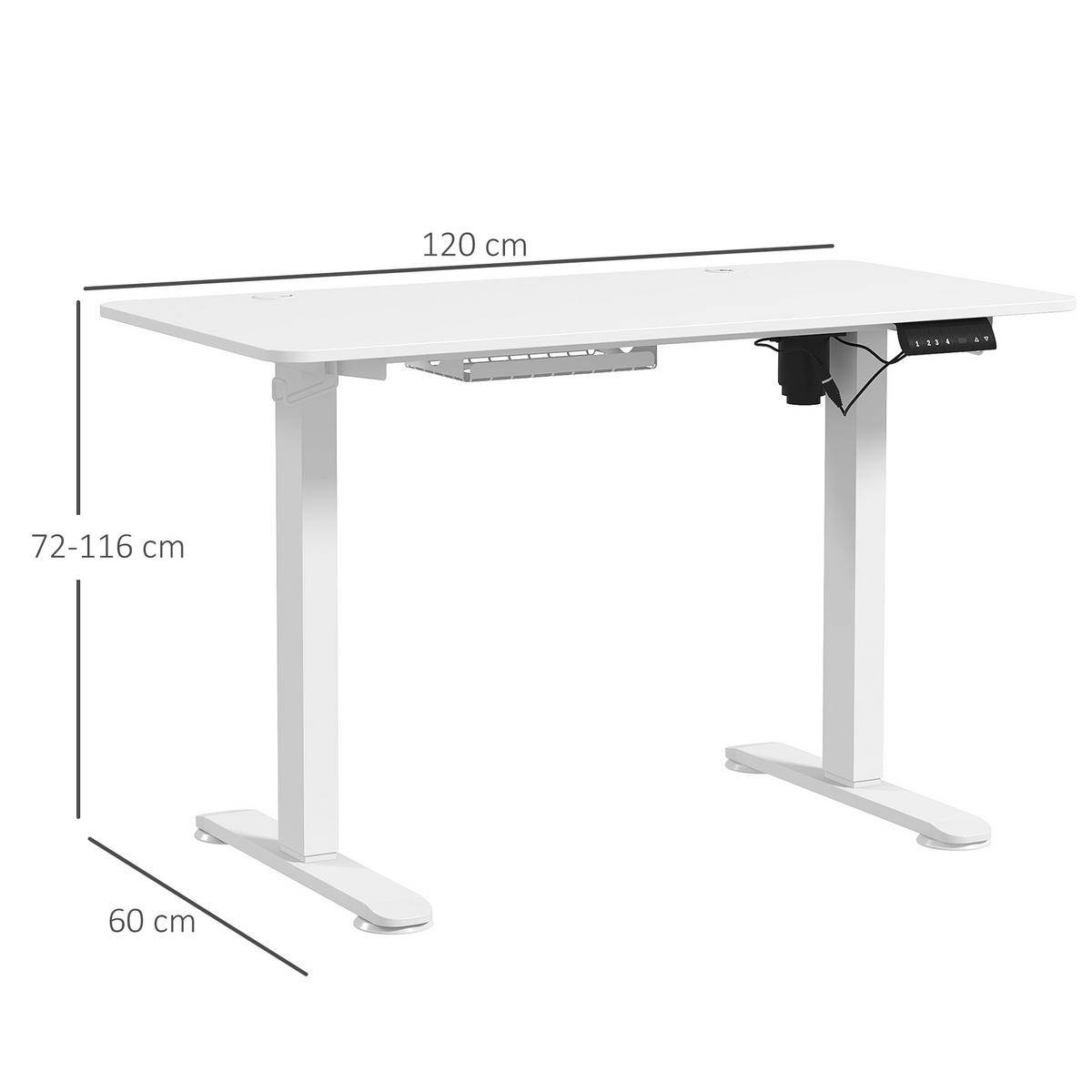 HÖHENVERSTELLBARER Schreibtisch, Weiß - Weiß, Kunststoff (120/60/116cm) - Vinsetto