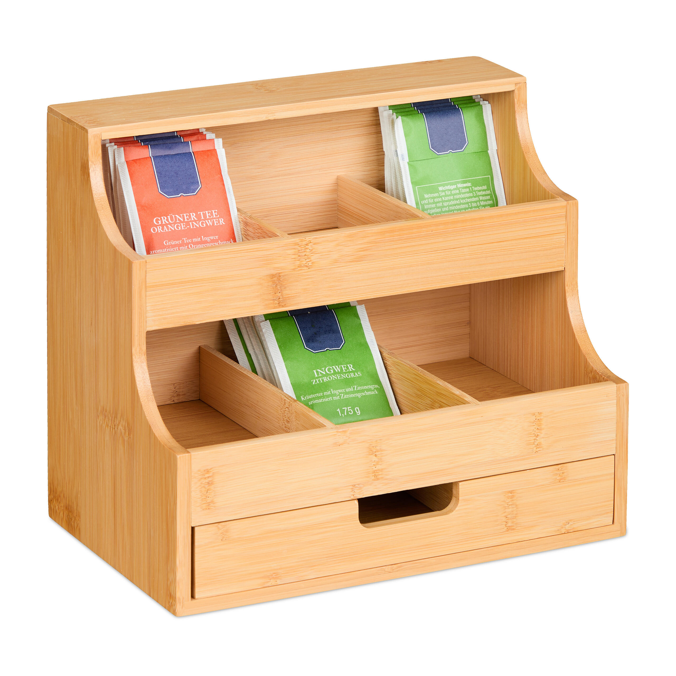 TEE-ORGANIZER - Hellbraun, Holz (27/24/17cm) - Relaxdays