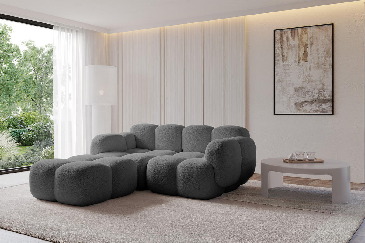ECKSOFA modulares Sofa Links Miko-L1 214x205x75 Grau Bouclé - Chromfarben/Schwarz, Holzwerkstoff/Kunststoff (214/205cm) - ALTDECOR