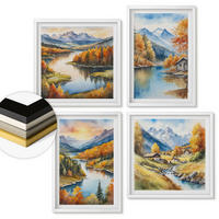 WANDBILDER 4er-Set - 50x50 cm & 40x60 cm Weißer Rahmen - Herbstliche Berge, Flusshütte - Weiß, Kunststoff (50/50cm) - ArtPrintCave
