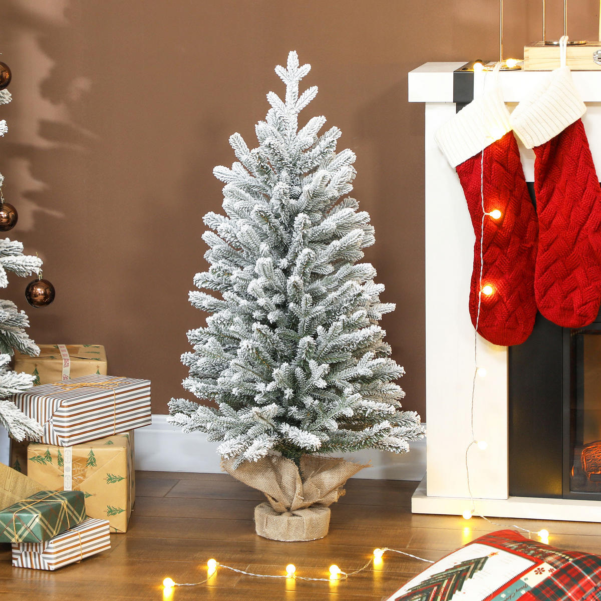 MINI Künstlicher Weihnachtsbaum 90 cm künstlich Tannenbaum mit Schnee Weiß - Grün, Kunststoff (90cm) - HOMCOM