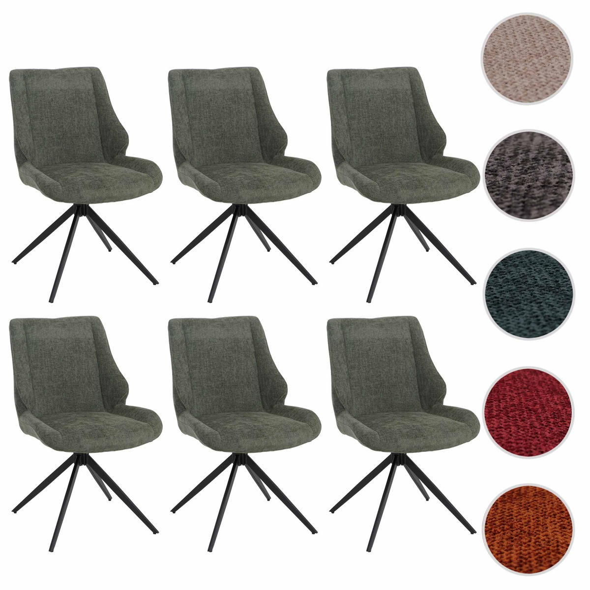 ESSZIMMERSTUHL Schwarz, Grün 6er-Set - Schwarz/Grün, Textil (55/88/62cm) - MCW