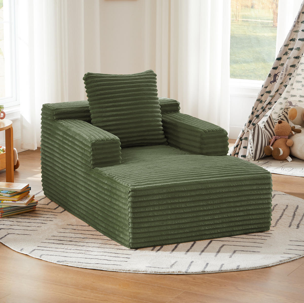 CHAISELONGUE aus Cord Grün ohne Aufbau - Grün, Kunststoff (81.03/49.78/116.84cm) - Meubliv