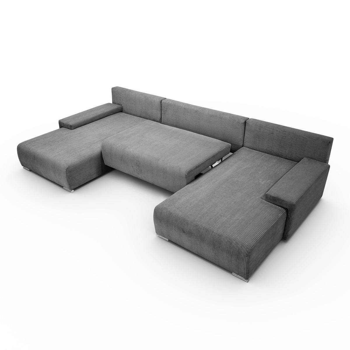 ECKSOFA U-Form Livorno Schlaffunktion Cord-Stoff Grau - Grau, Holz/Kunststoff (348/93/188cm) - Kaiser Möbel