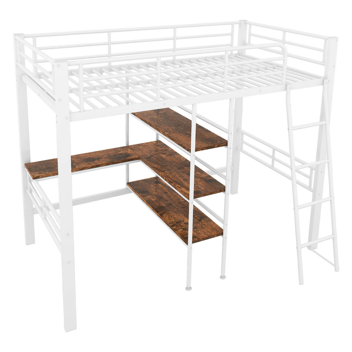 HOCHBETT 90x200cm mit Schreibtisch in 90x200cmMetall - Weiß, Metall (90/200cm) - KOMHTOM