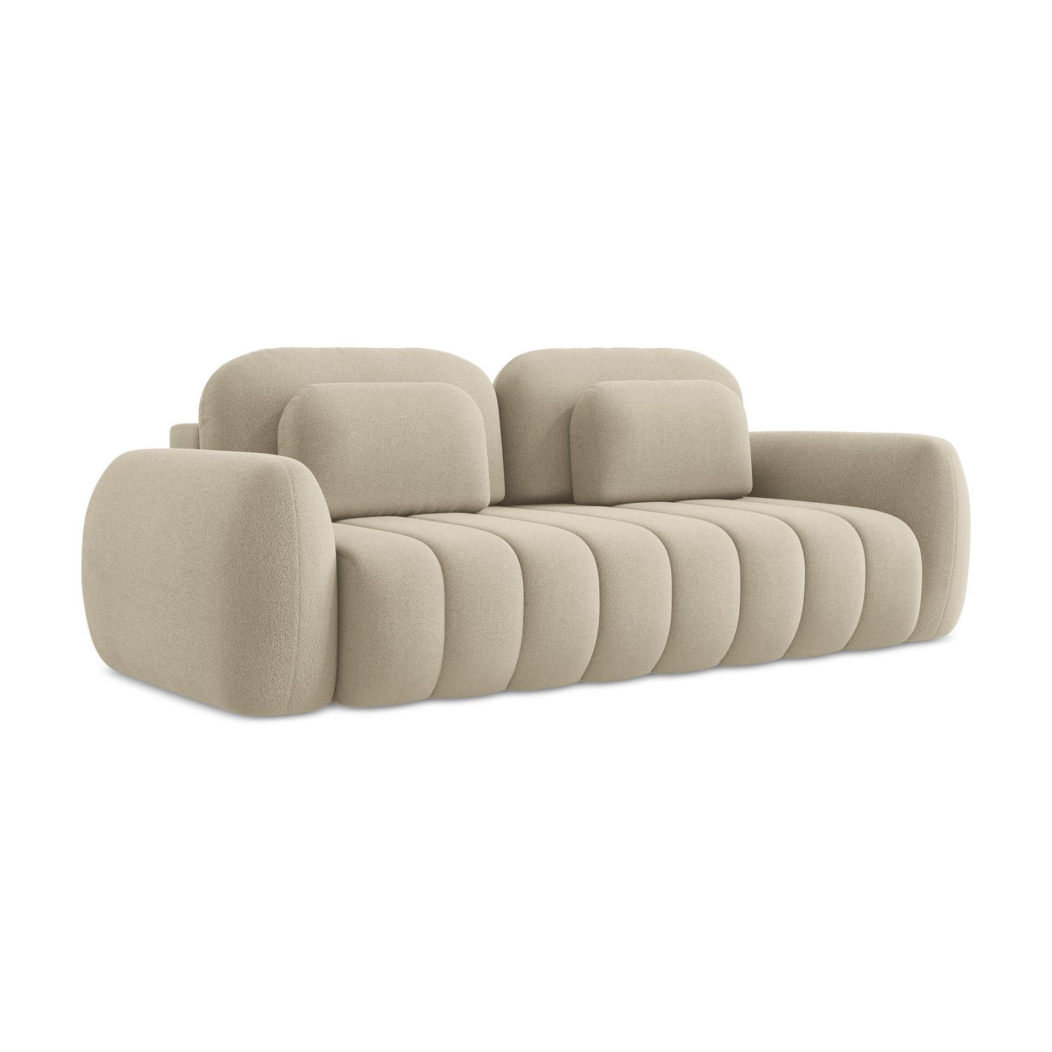 3-SITZER SOFA mit Schlaffunktion Bouclé Stoff Beige - Ecru/Schwarz, Holzwerkstoff/Kunststoff (266/95/121cm) - LaMiaSofa