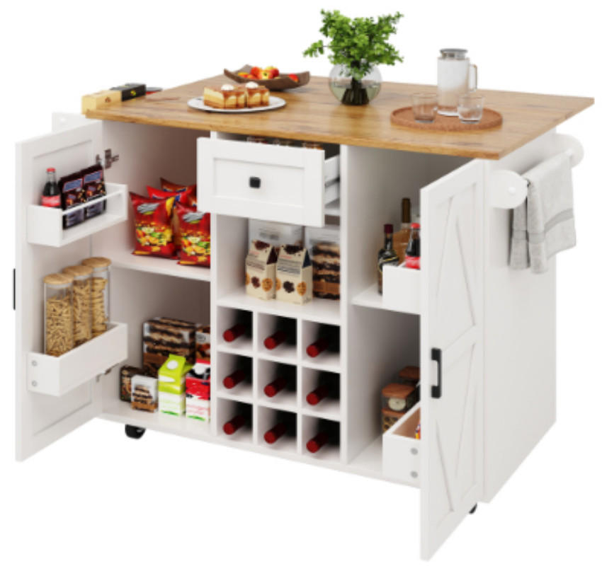 KÜCHENINSEL mit multifunktionalem Stauraum, Snackbar und ausziehbarem Funktionsschrank - Weiß, Holzwerkstoff (49/15/135cm) - Vallsero