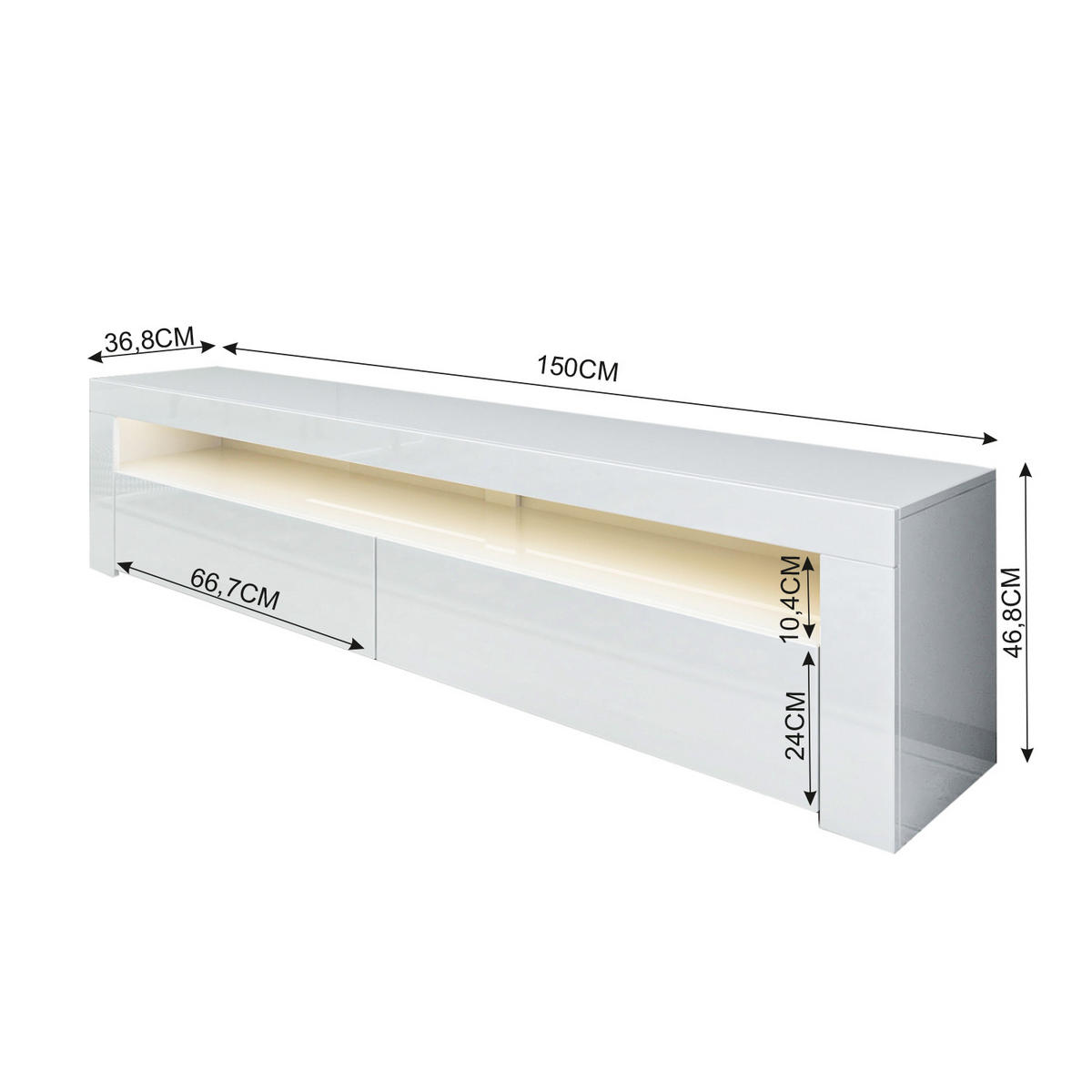TV Lowboard Bati Schwarz mit LED-Beleuchtung 92406 - Schwarz/Weiß, Holzwerkstoff (150/47/37cm) - moebel17