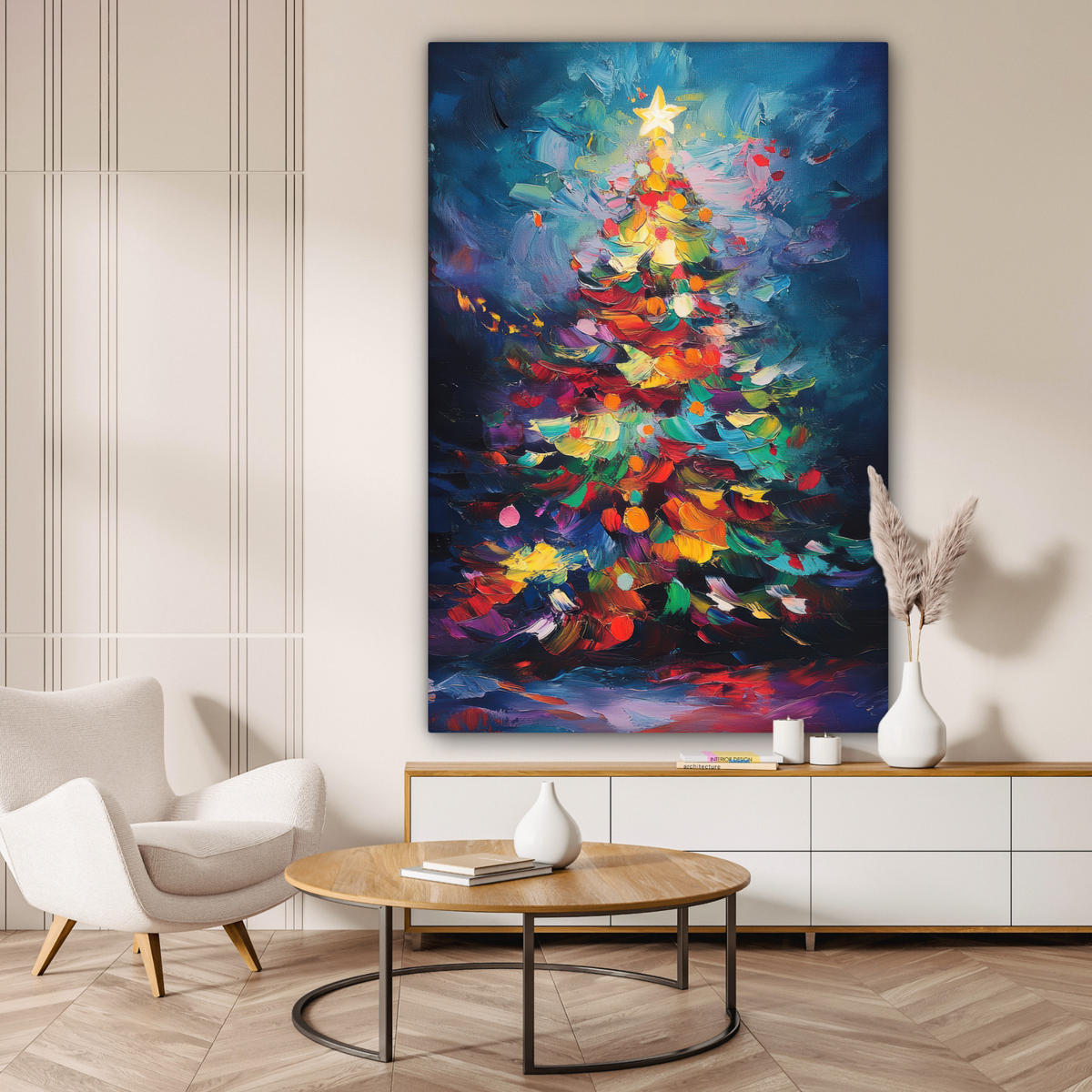 OBRAZ NA PLÁTNĚ Vánoční stromek - Vánoce - Abstraktní - Barevné 90x140 cm - různobarevná, textil (90/140cm) - MuchoWow