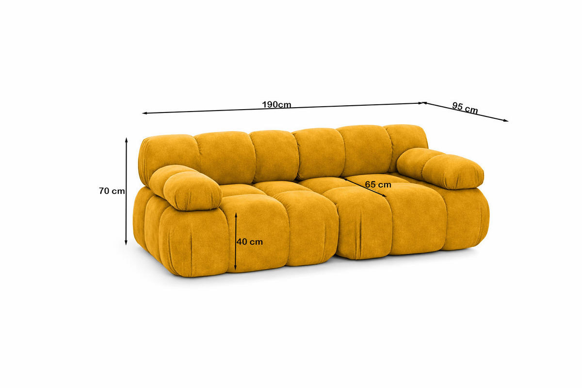 COUCH, 2-Sitzer Modular, Veloursstoff Salvador, Gelb, Selia - Gelb, Holz (190/70/95cm) - Kaiser Möbel