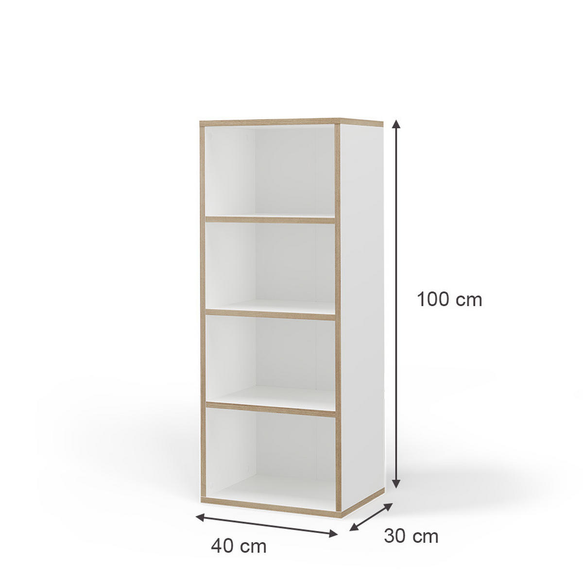 BÜCHERREGAL Tetrix Weiß 40 x 100 cm mit 4 Fächern - Beige/Weiß, Holzwerkstoff (40/100/30cm) - Vicco