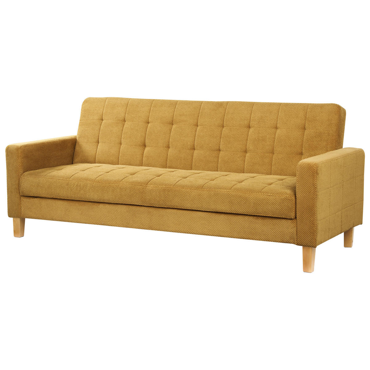3-SITZER-SCHLAFSOFA senfgelb mit Stauraum Vehkoo - Hellbraun/Gelb, Textil (200/86/77cm) - Beliani