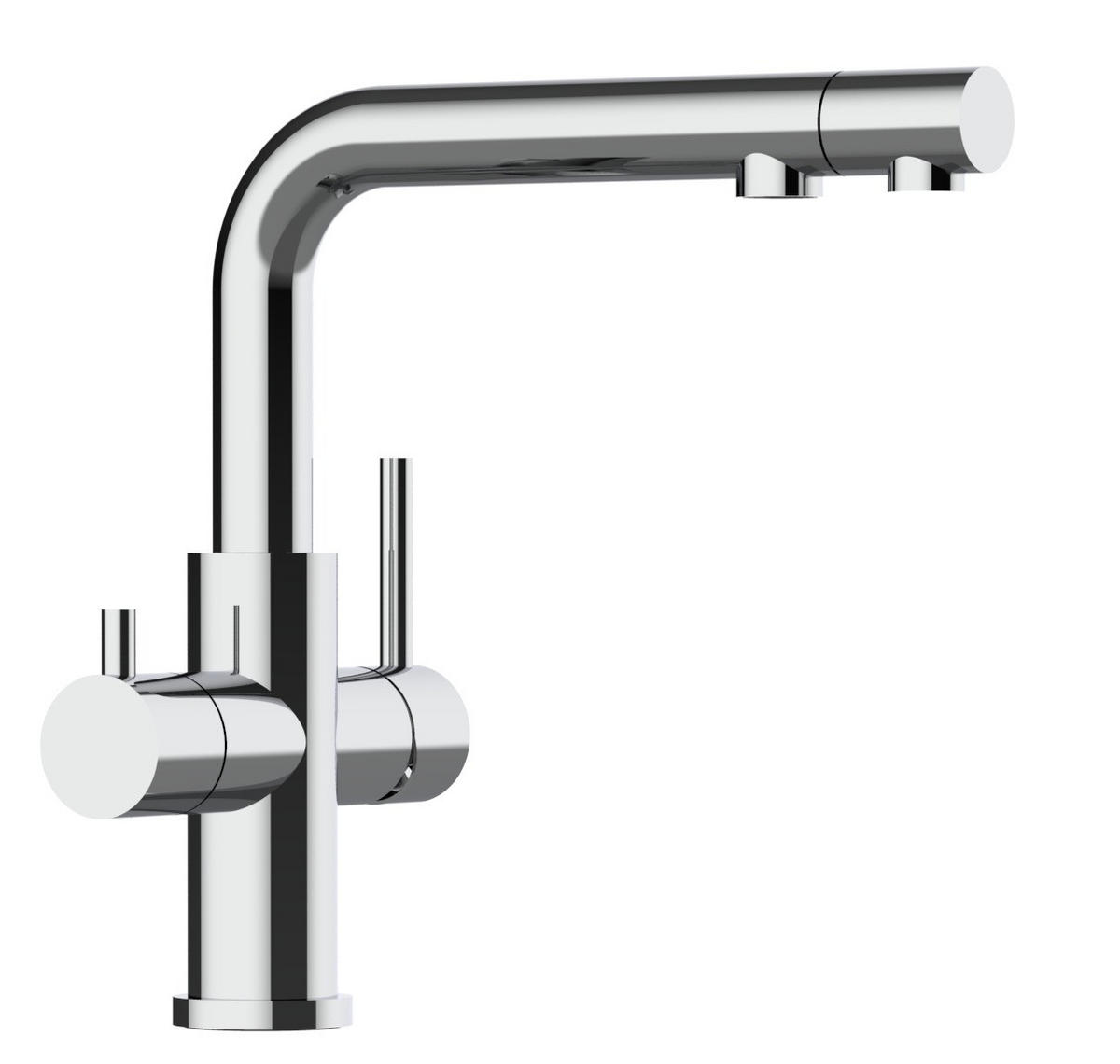 4-WEGE-KÜCHENARMATUR, Edelstahl Massiv aus Chirurgenstahl, Hochglanz, herausziehbarer Brause - Edelstahlfarben, Metall (22.5/27.73/22.5cm) - VIZIO