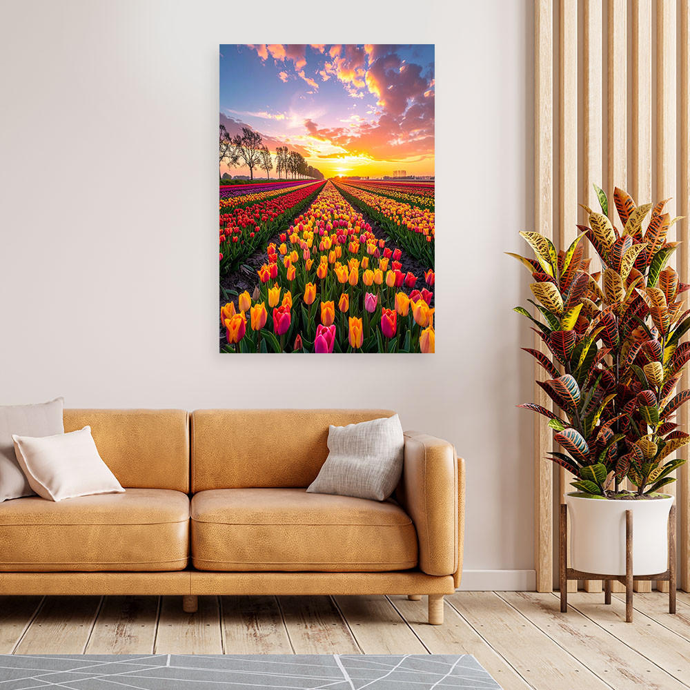 LEINWANDBILD Tulpen Blumen Wiese Ansicht 60x90cm - Multicolor, Textil (60/90cm) - Feeby