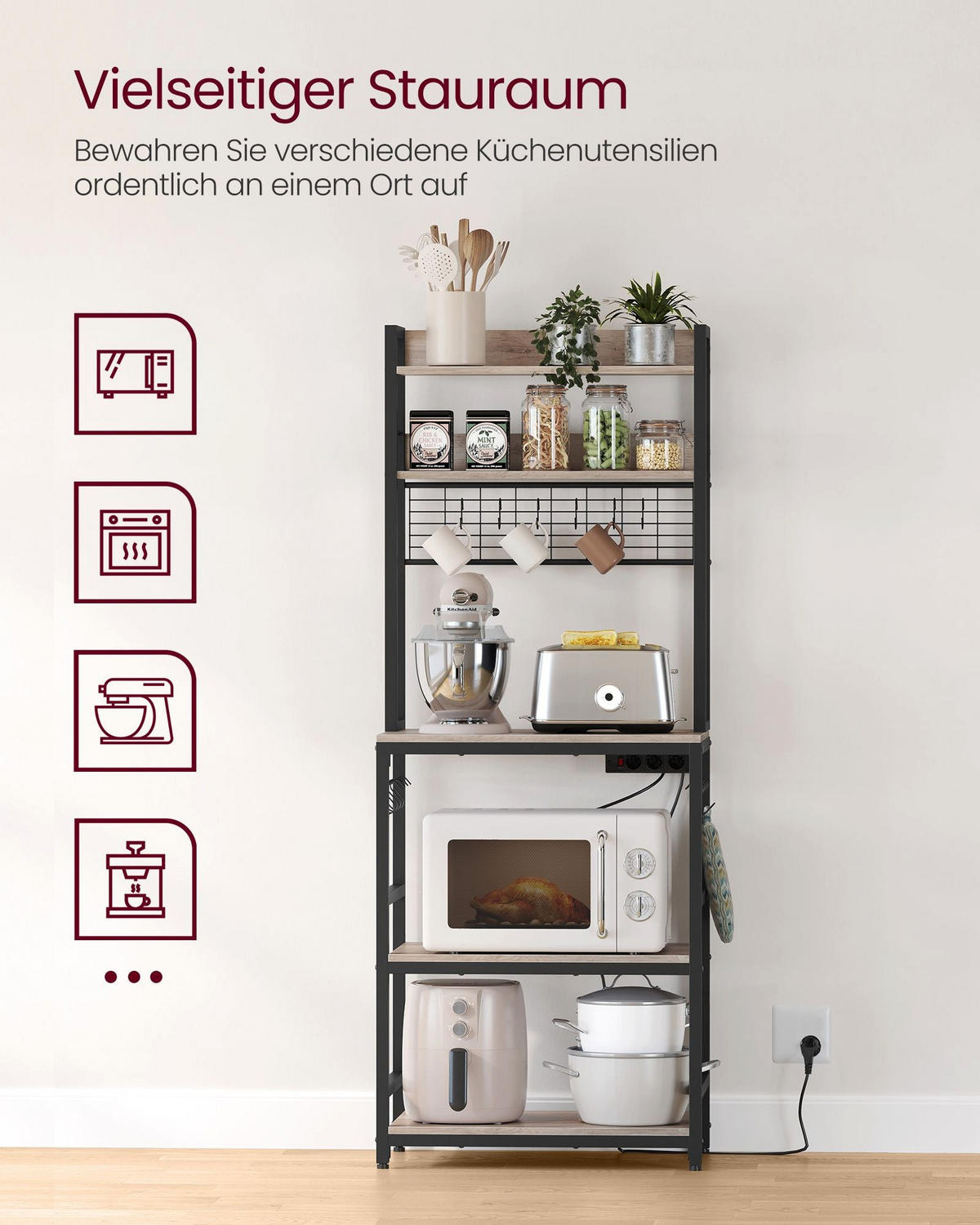 KÜCHENREGAL BAMAKO - Schwarz, Holzwerkstoff (60/170/40cm) - Hansiro