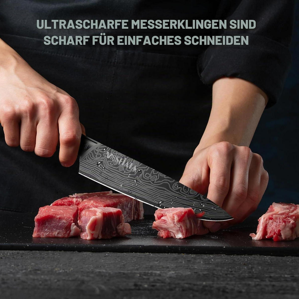 KÜCHENMESSERSET 12-teiliges Set Edelstahl mit Tasche & Wetzstahl - Grau, Metall