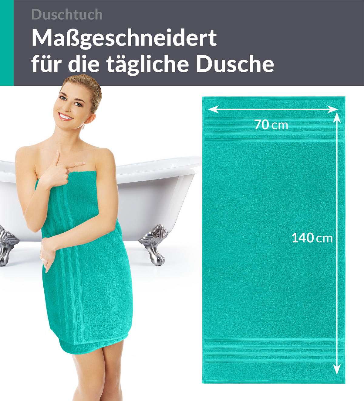 DUSCHTUCH London Meeres Türkis 2er Set 70x140 - Hellgrün, Textil (70/140cm) - Lashuma