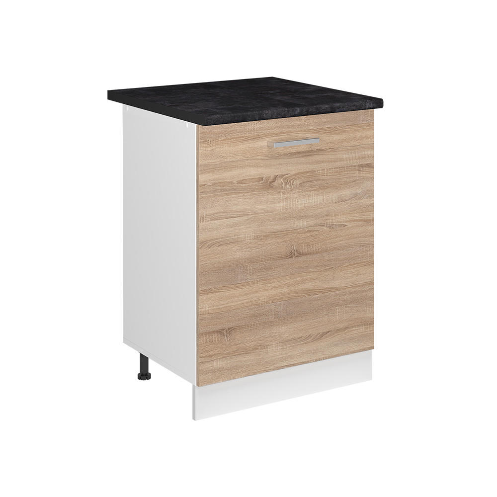 KUCHYNSKÁ SPODNÁ SKRINKA R-Line, Sonoma/biely, 60 cm s 1 dverami antrasiitti työtaso - biela/dub sonoma, kompozitné drevo (60/81.6/60cm) - Vicco