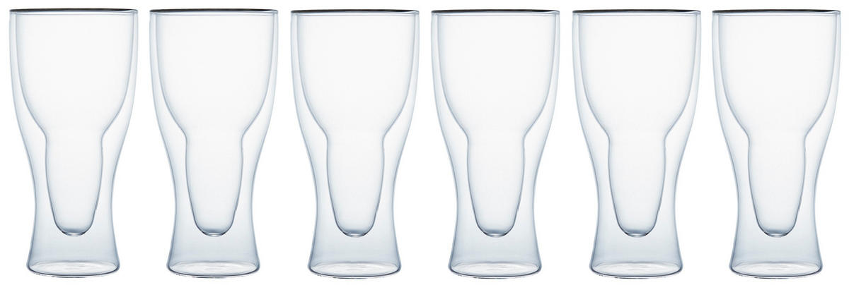 BIERGLÄSER – Klasique Doppelwandige Biergläser 400 ml – 6er Set, Hohe Gläser, Schwebeeffekt, Hitzebeständig, Trinkgläser für Bier & Getränke - Transparent, Glas (0.04L)
