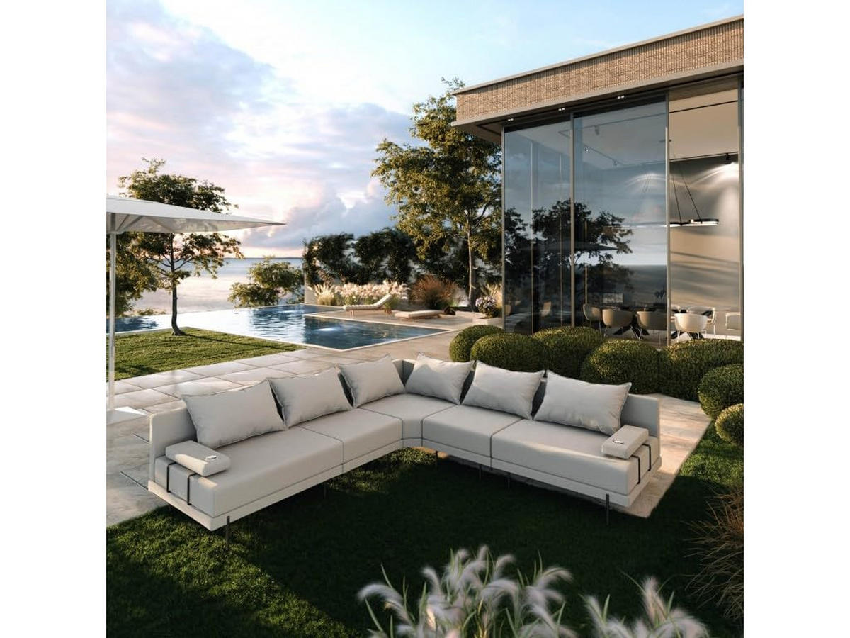 GARTENSOFA BAHAMA L - Wetterfeste Balkonmöbel & Terrassenmöbel Außen - Moderne Lounge Möbel für Garten - Balkon & Terrasse - Grau - Grau, Kunststoff (298/75/298cm) - Trada