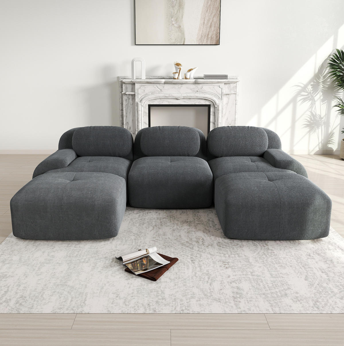 WOHNLANDSCHAFT in Grau aus Cordstoff, rahmenlos und ohne Montage - Grau, Textil (178/70/298cm) - Flora Grace