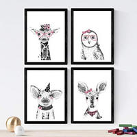 POSTER Set mit 4 „Tiere mit rosa und schwarz Accessoires“ A3 Rahmenlos - Klar, Papier (29.7/3cm) - Nacnic