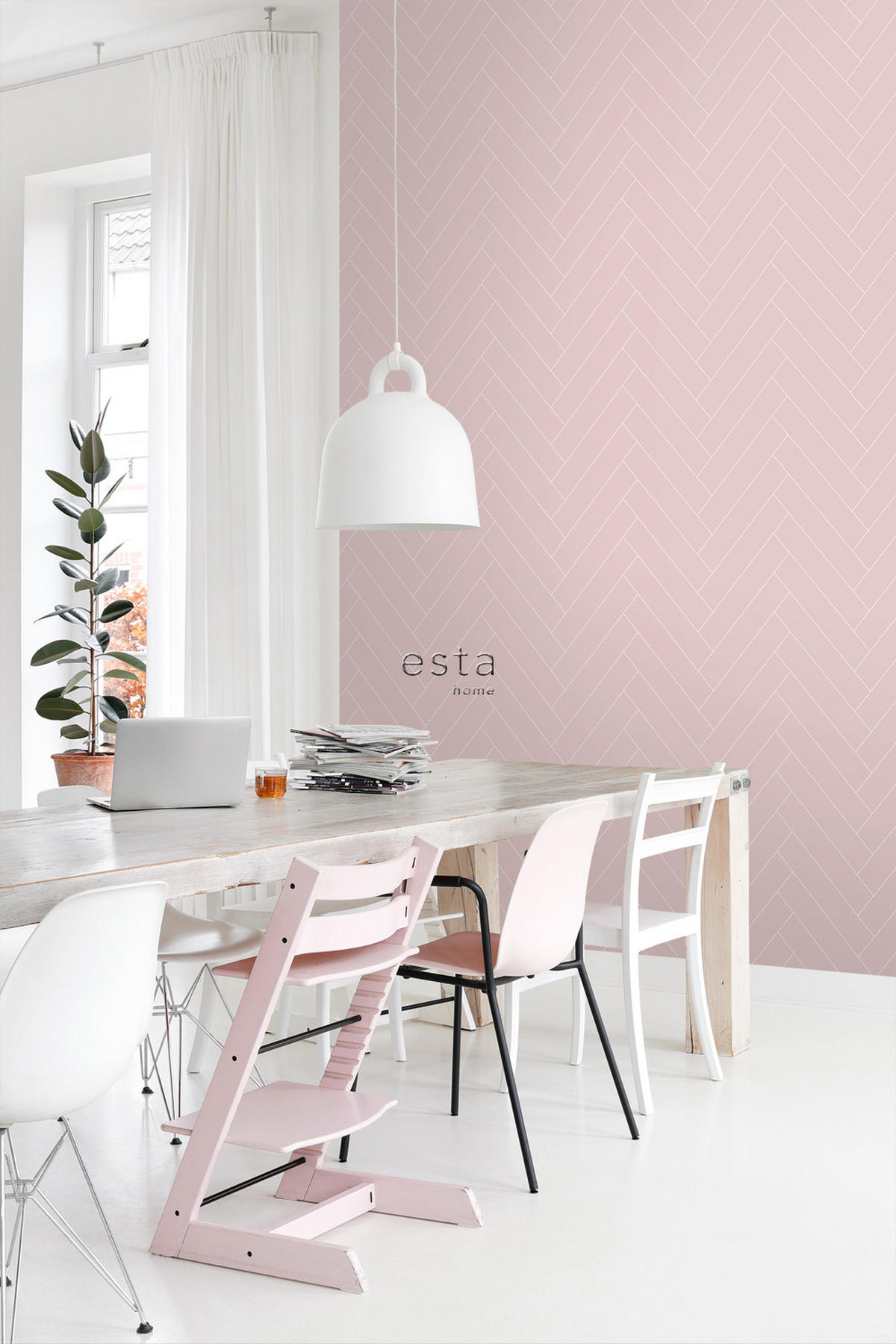 TAPETE Fischgrätmuster 53 cm x 10.05 m - Pink, Papier (53/1000cm) - ESTAhome