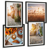 BILDER SET 4er Set - 50x50 cm & 40x60 cm Schwarzer Rahmen - Charmante Straßen mit Kaffee - Schwarz, Kunststoff (50/50cm) - TULUP