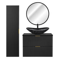 BADMÖBEL-SET 3-TLG. Adelaide-56 - Schwarz, Holzwerkstoff (130/200/47cm) - Lomado