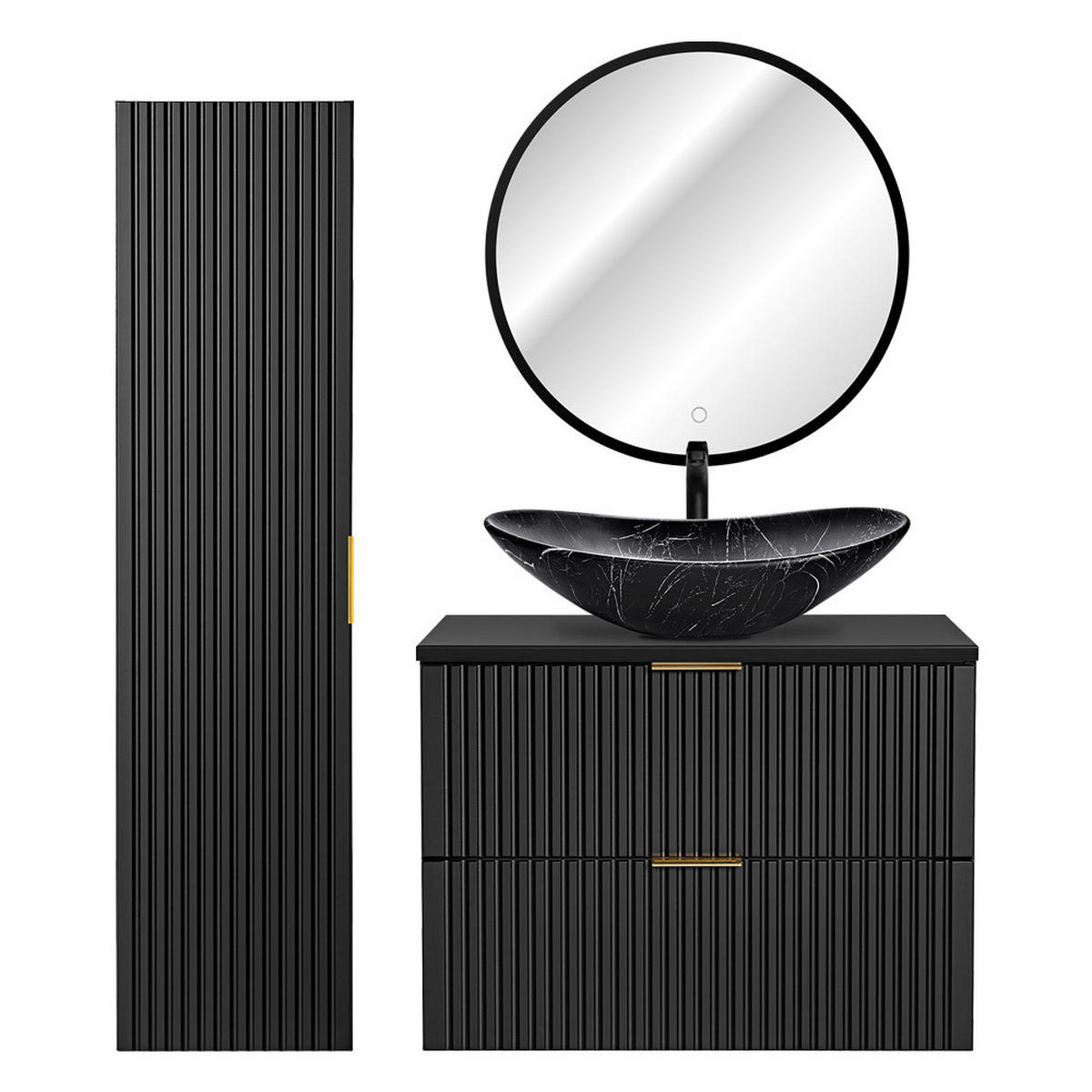 BADMÖBEL-SET 3-TLG. Adelaide-56 - Schwarz, Holzwerkstoff (130/200/47cm) - Lomado