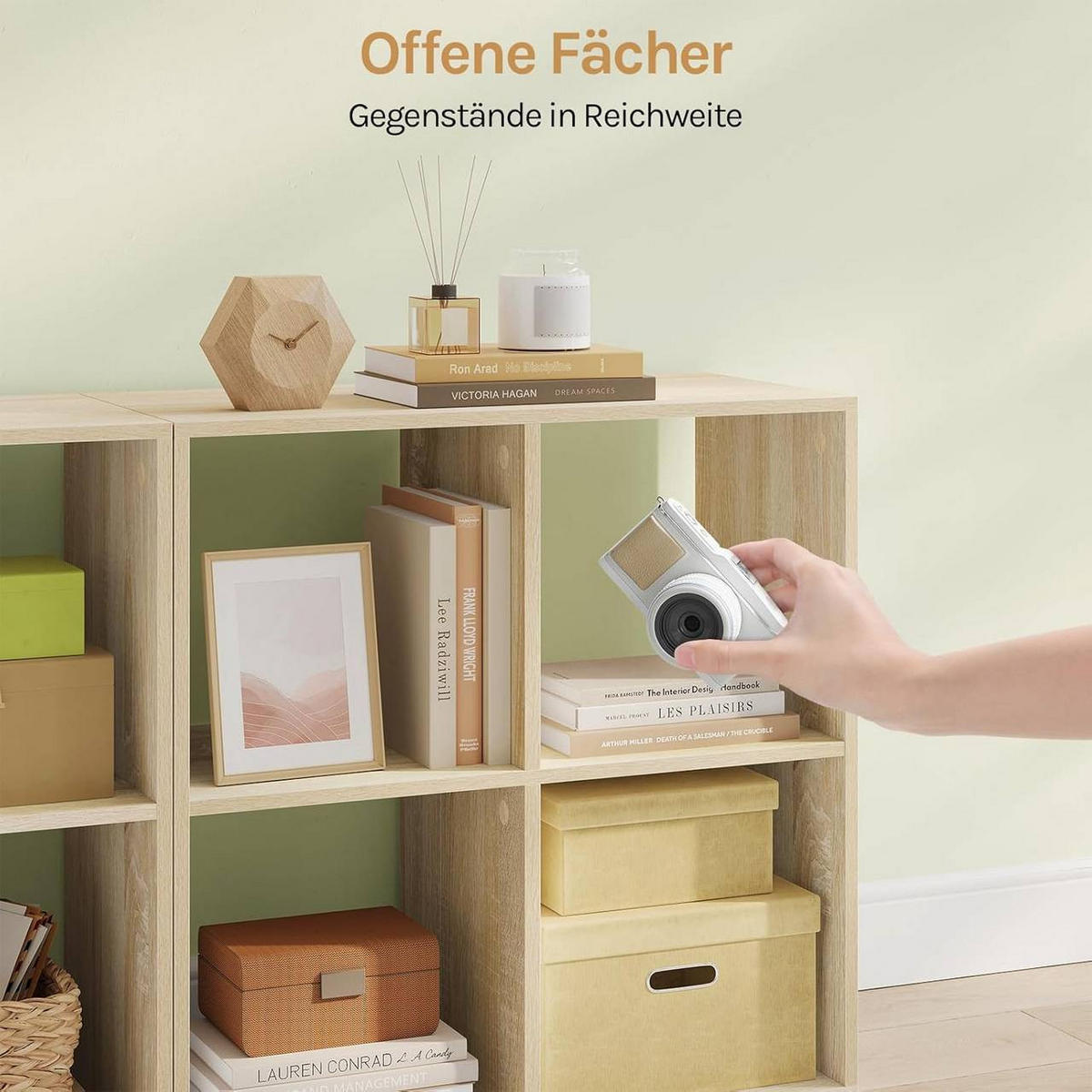 REGALE Bücherregal mit 4 offenen Fächern, 60x60x29 cm, Helle Eiche - Eichefarben, Holzwerkstoff/Kunststoff (60/60/29cm) - Woltu