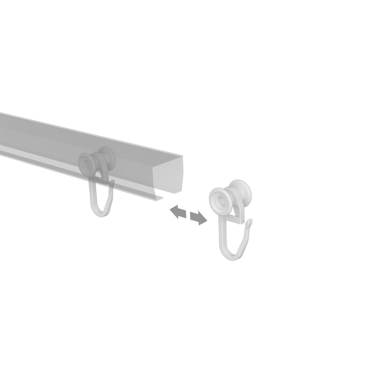 U-LAUFROLLEN MIT FALTENHAKEN für U-Laufschienen, Packung 100 Stück - Weiß, Kunststoff (1.1/2.8/1.2cm) - INTERDECO