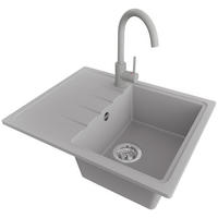 GRANITSPÜLE Mailand, 2-er set Grau 62/50 cm 1 Becken + Küchenarmatur 32/20 cm + Ablauf-Set ab 40er Unterschrank - Chromfarben/Grau, Kunststoff (62/19/50cm) - Primagran