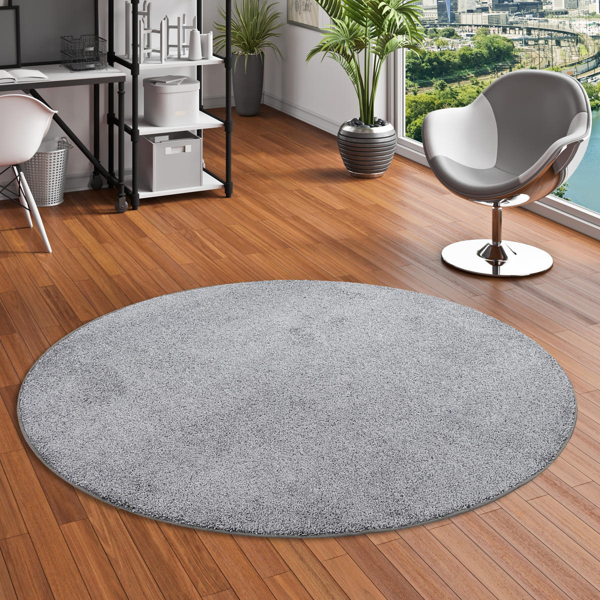 HOCHFLOR VELOURS TEPPICH MONA RUND - Grau, Textil (200/200cm) - Snapstyle