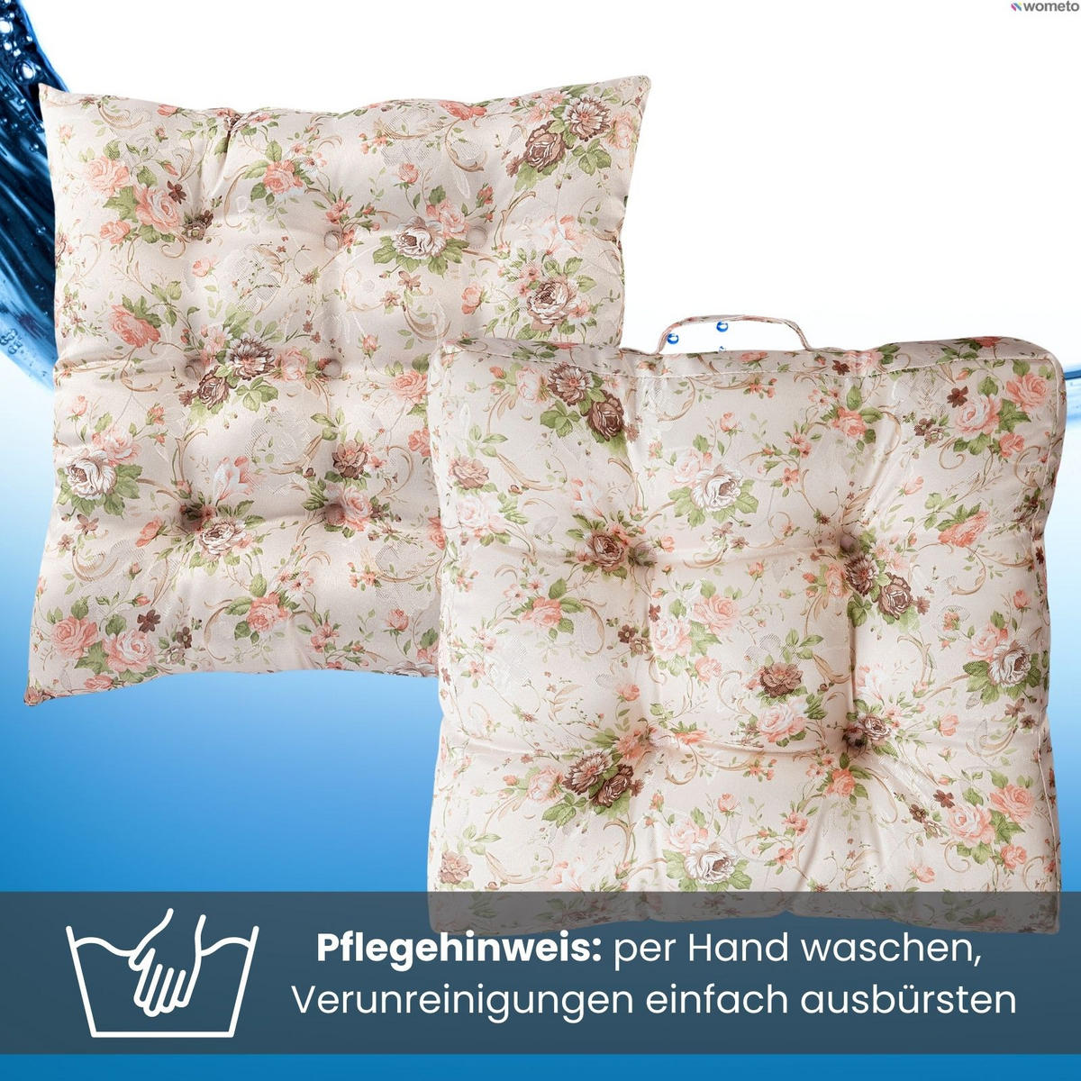 SITZKISSEN Rosen 40/40 cm Landhaus-Stil mit Steppung - Pink/Braun, Textil (40/40/4cm) - wometo