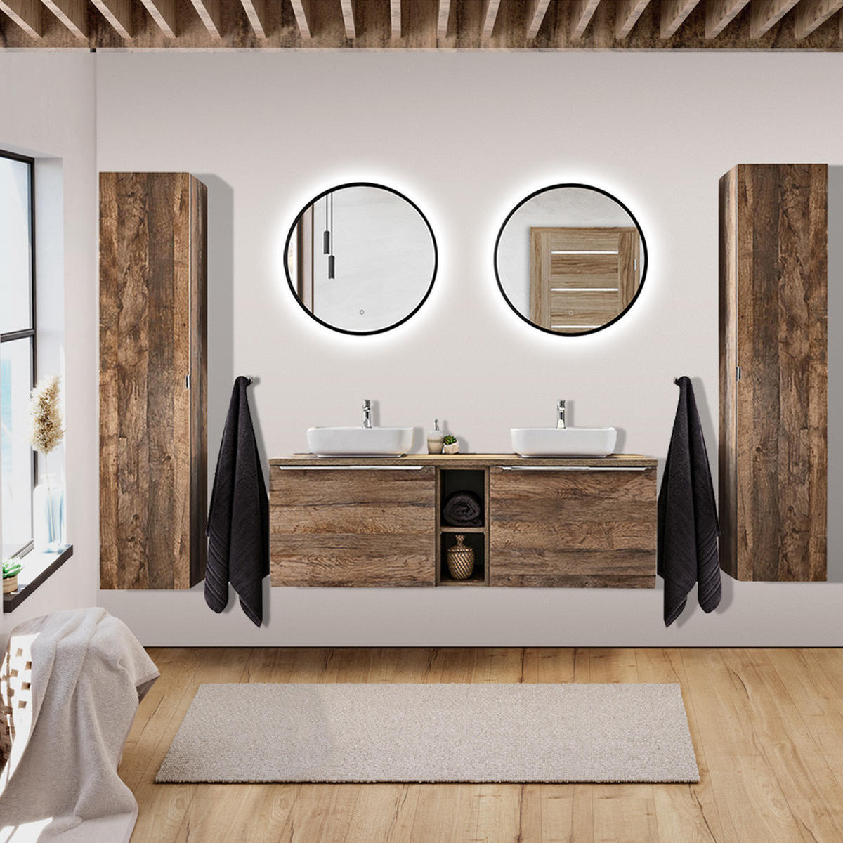 BADMÖBEL-SET 10-TLG. Puebla-56 - Braun, Holzwerkstoff (270/200/46cm) - Lomado