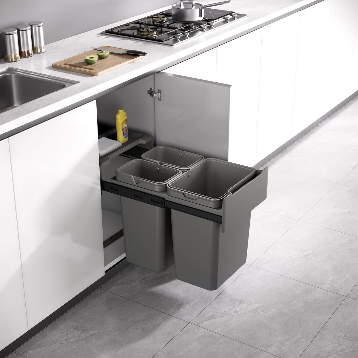 EINBAUMÜLLEIMER EMCombo40 40L - Grau, Kunststoff (33.5/42/48cm) - SVITA