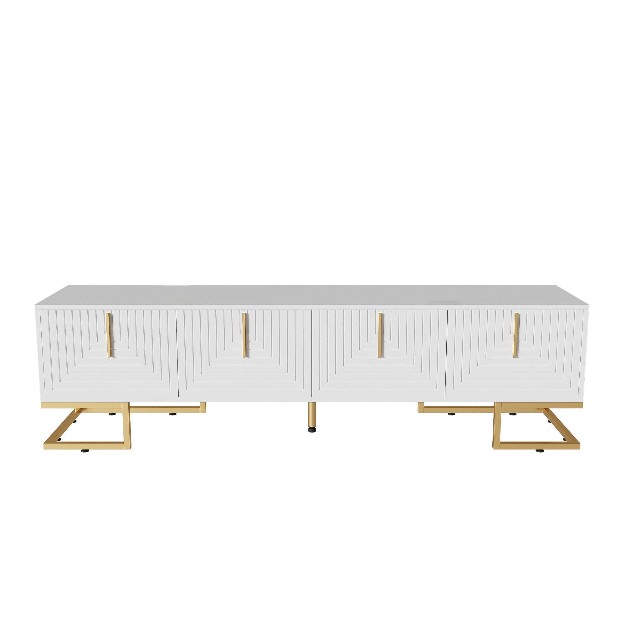 TV-SCHRANK Weiß mit Goldbeinen & 4 Türen Geometrisches Design 170×45 cm - Weiß, Holzwerkstoff (170/45.5/40cm) - Urban Meuble