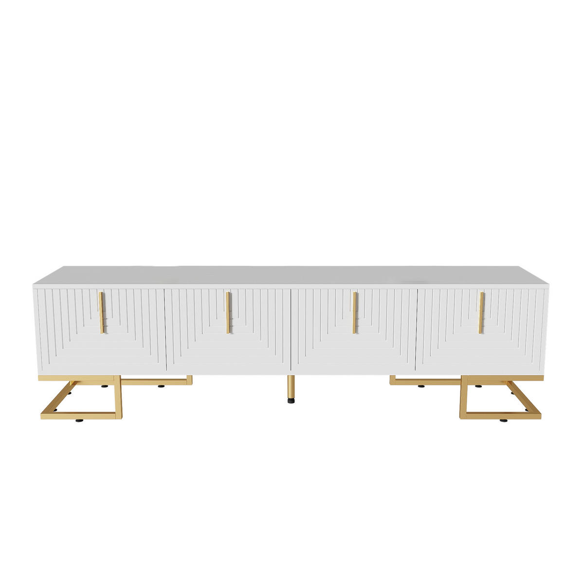 TV-SCHRANK Weiß mit Goldbeinen & 4 Türen Geometrisches Design 170×45 cm - Weiß, Holzwerkstoff (170/45.5/40cm) - Urban Meuble