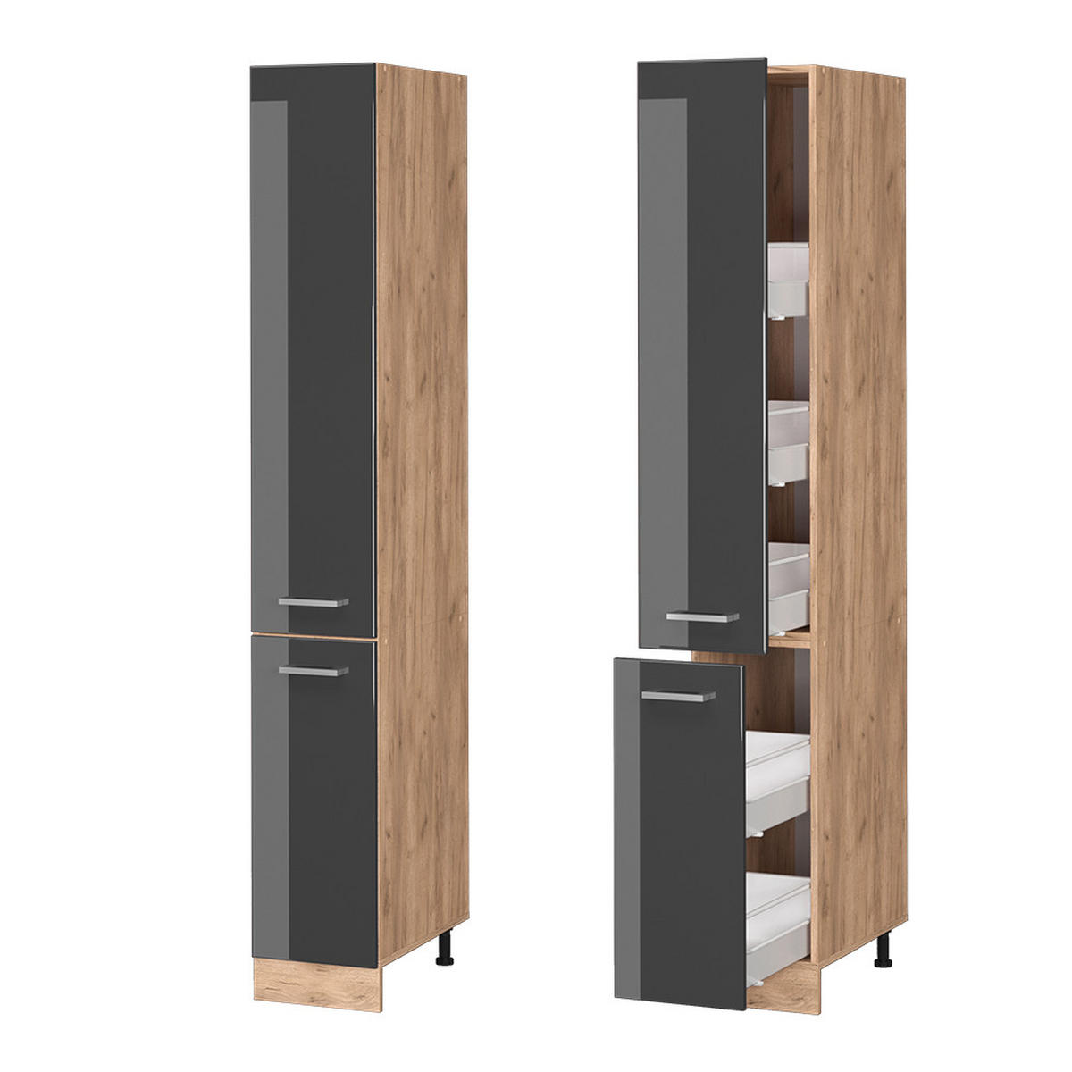 APOTHEKERSCHRANK R-Line Anthrazit Hochglanz 30 cm - Honigeiche/Schwarz Hochglanz, Holzwerkstoff (30/206.8/57.2cm) - Vicco