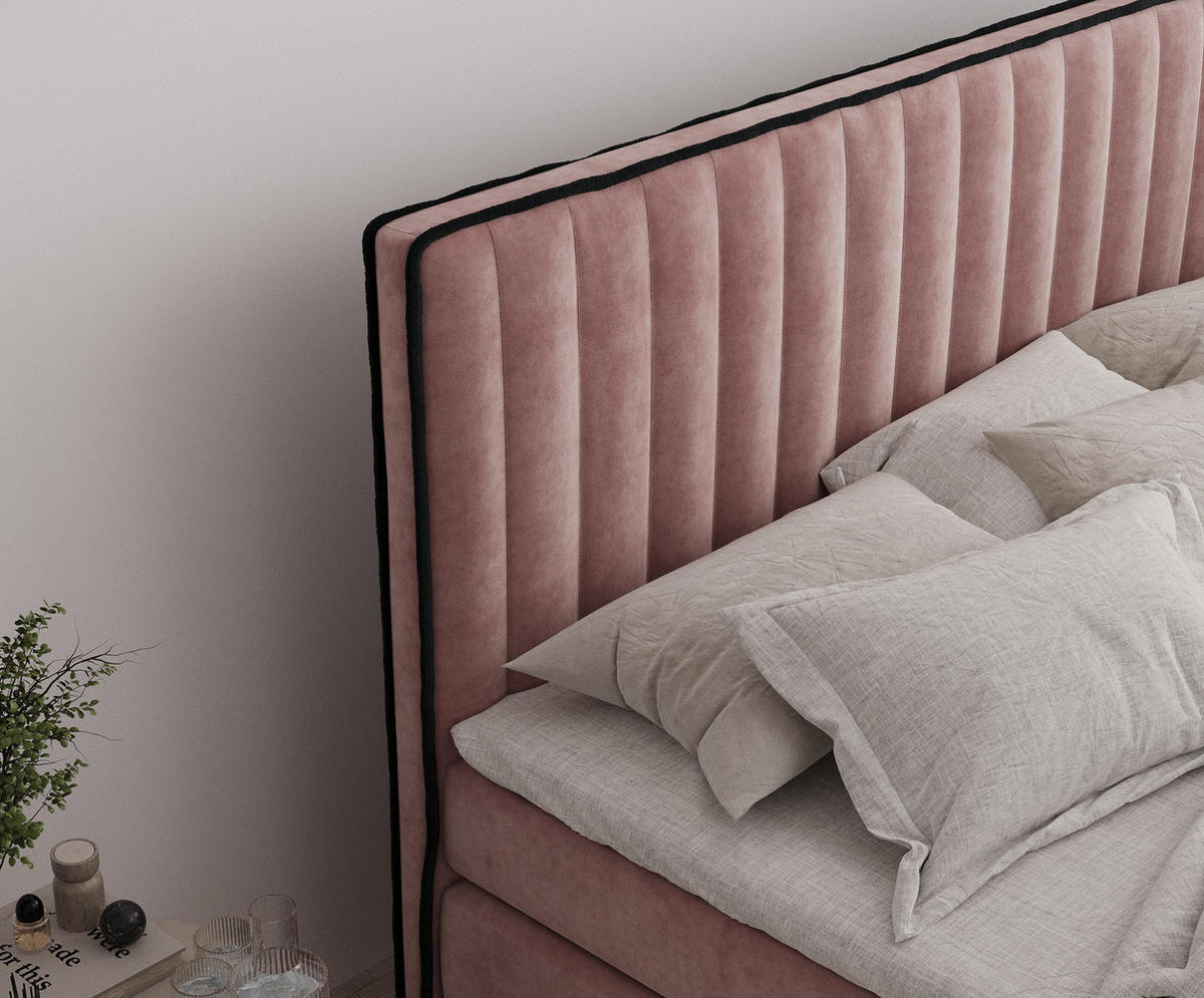 BOXSPRINGBETT Nocturne Rosa 160/200 cm - Schwarz/Rosa, Holz/Holzwerkstoff (160/200cm) - Maison de Reve