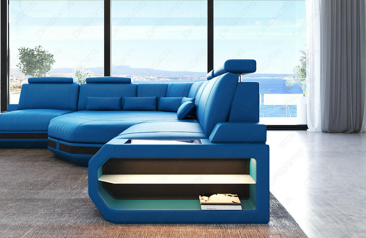 ECKSOFA Asti L Mini - Blau, Leder (280/280cm) - Sofa Dreams