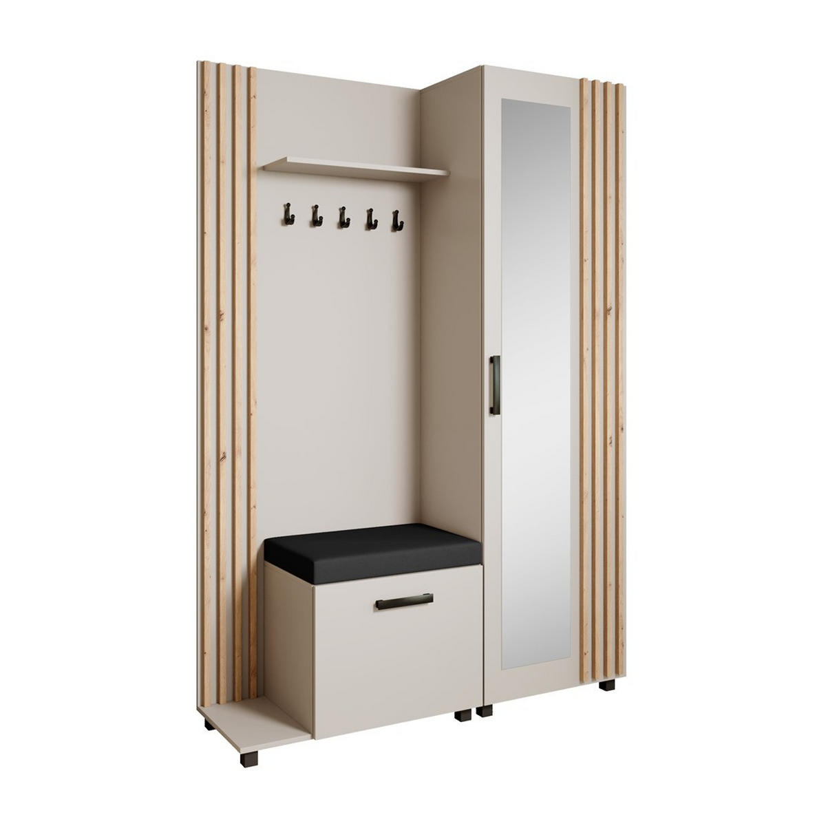 GARDEROBENSCHRANK Livia mit Aufhängern und Spiegel, Kaschmir, links - Kaschmir/Eiche Artisan, Holzwerkstoff (137/207/42cm) - Beautysofa