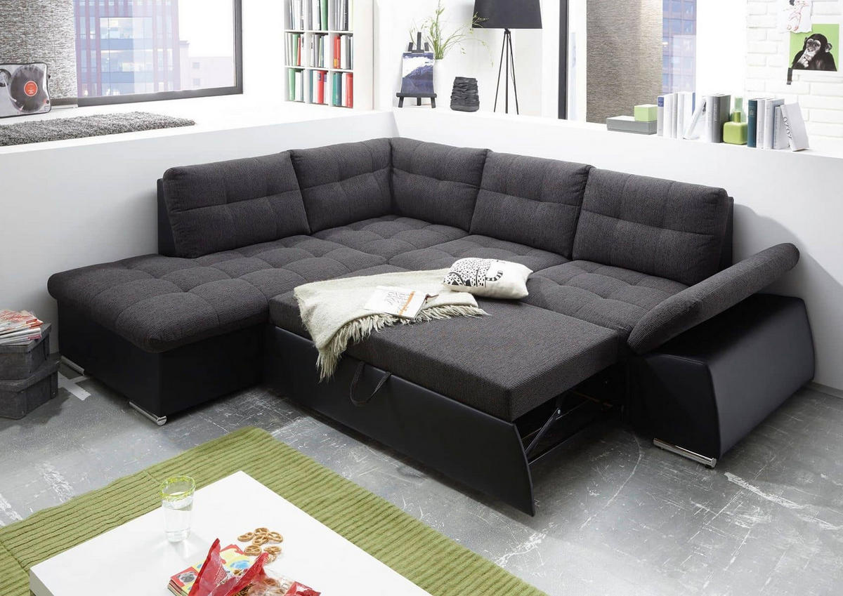 ECKSOFA mit Schlaffunktion, Armlehnfunktion und Kopfstützen - Chromfarben/Zinkfarben, Textil (260/219cm) - ed exciting design