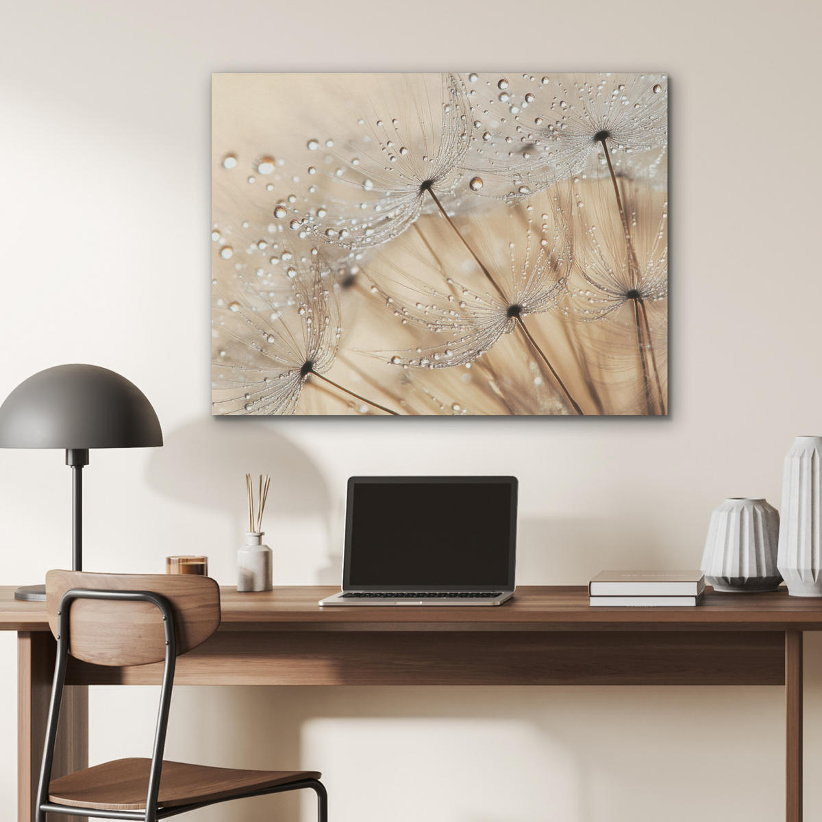 AKUSTIKPANEEL Löwenzahn - Abstrakt - Natur - Beige 80x60 cm - Braun, Textil (80/0.9/60cm) - MuchoWow