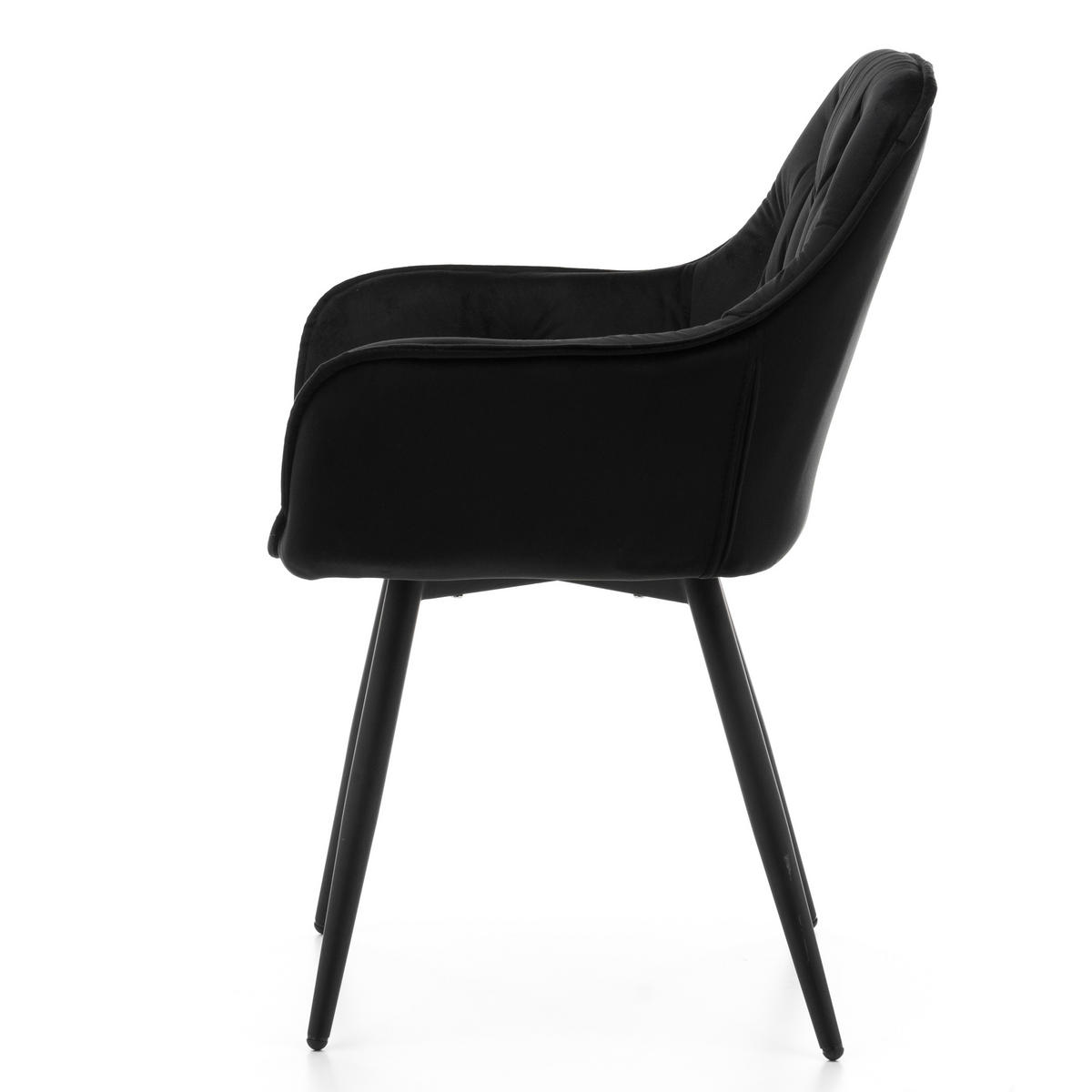 STUHL SIENA gepolstert mit Steppung - schwarz schwarze Beine - Samt Velours - Schwarz, Textil/Metall (58/87/61cm) - NEW HOME